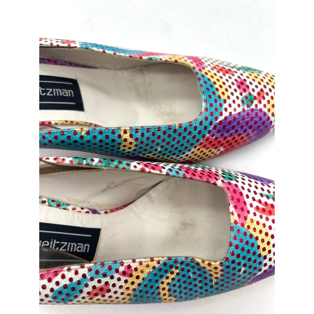 Stuart Weitzman Vintage 80s Pop Art Slingback Pumps 6.5 Colorful Retro Designer - Picture 6 of 15